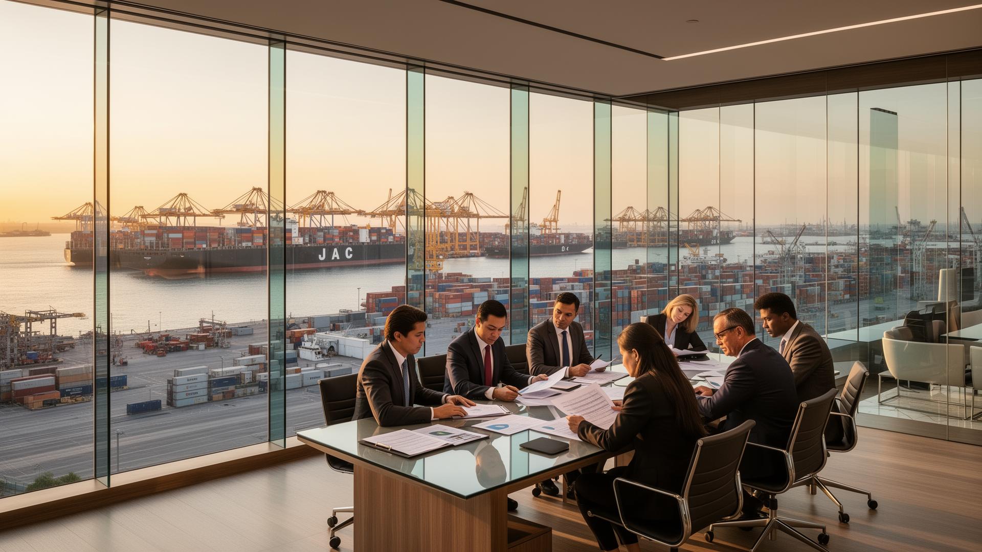 Escritório corporativo com vista para porto